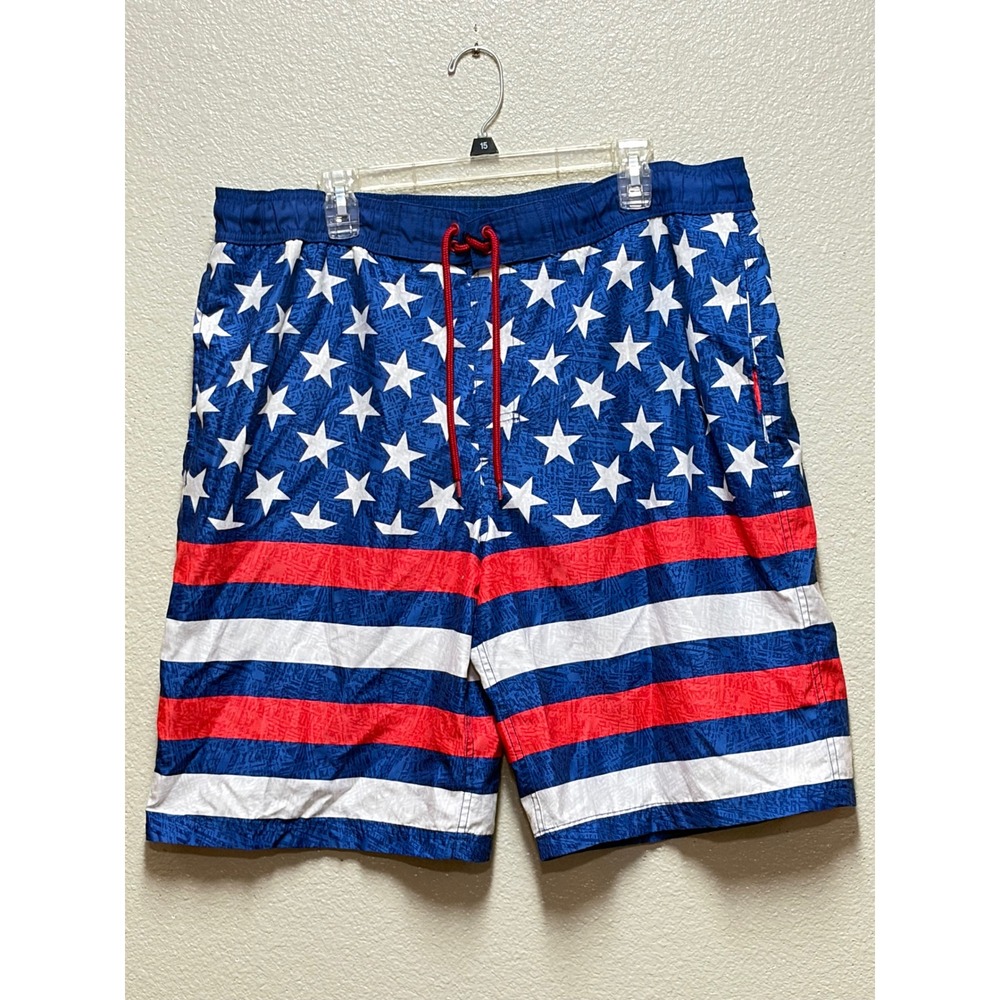 Mens American Flag Swim Trunks Stars and Stripes Patriotic Board Shorts Blue Red